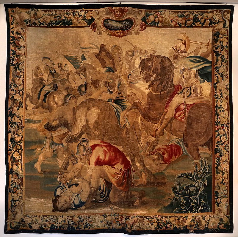 Arazzo di Willem van leefdaal su dis. di Abraham van Diepenbeeck, battaglia di ponte milvio - Collezione Museo Diocesano, Milano